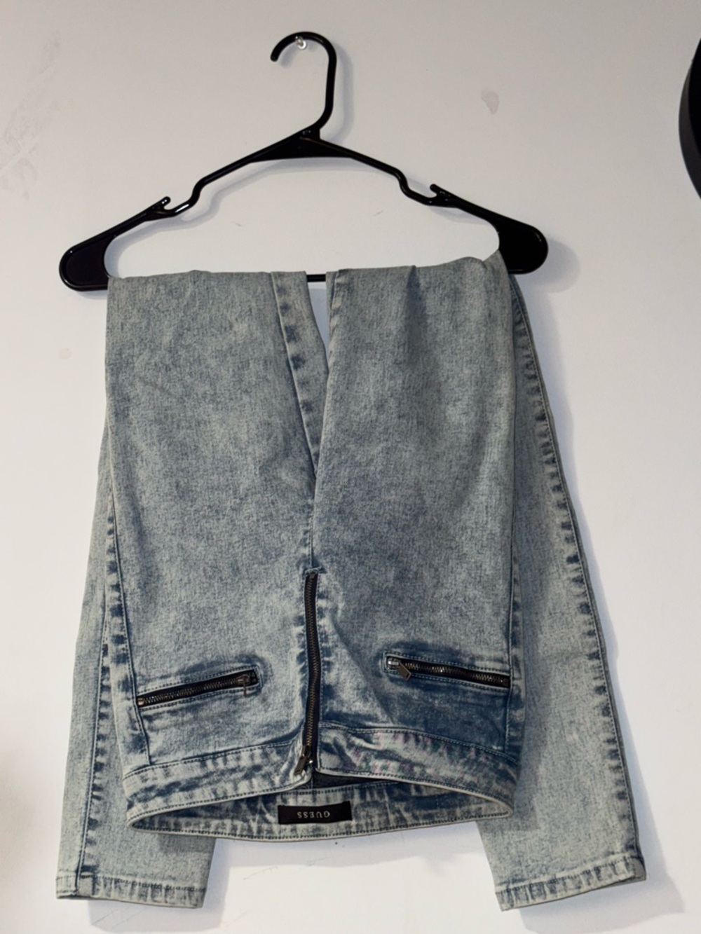 Guess High-Rise Light Wash Jeans with Front Zipper